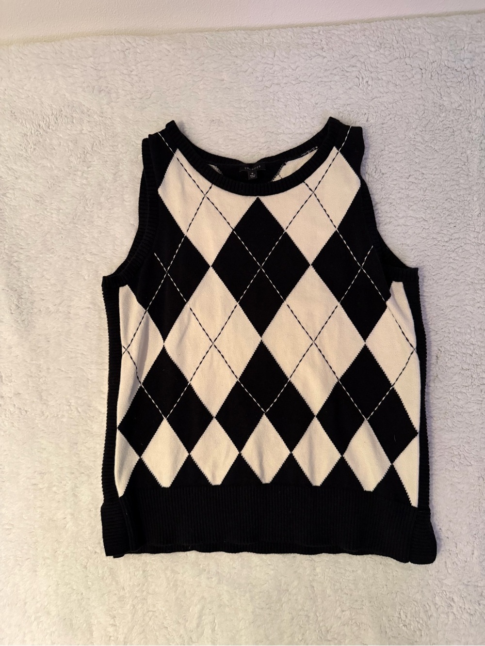 Talbots Black and White Argyle Knit Tank